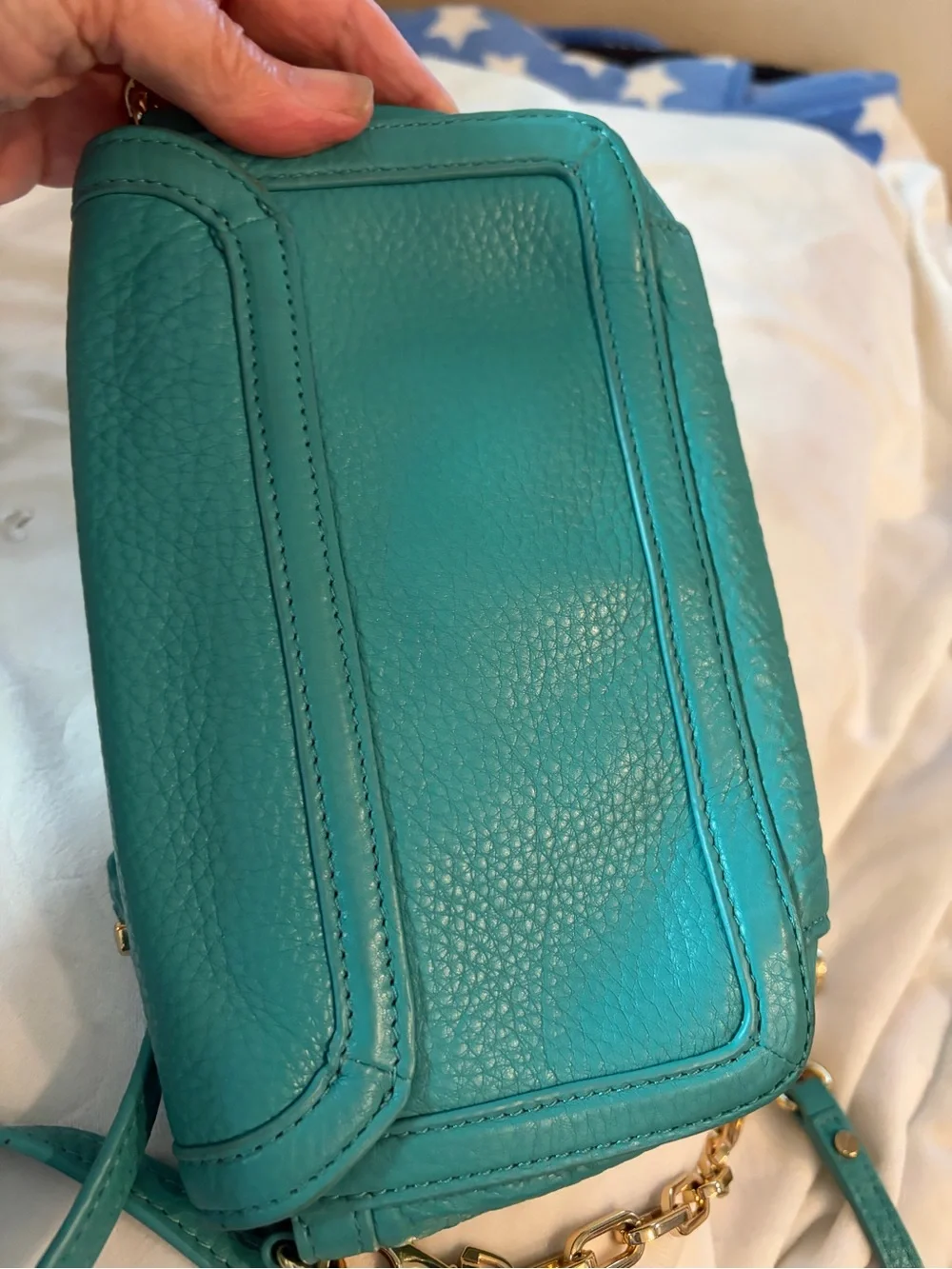 Tory Burch Teal Leather Crossbody Bag with Chain Strap